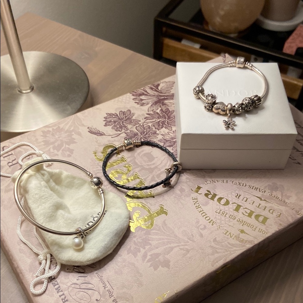 Pandora Silver and Gold Bracelets with Intricate Design